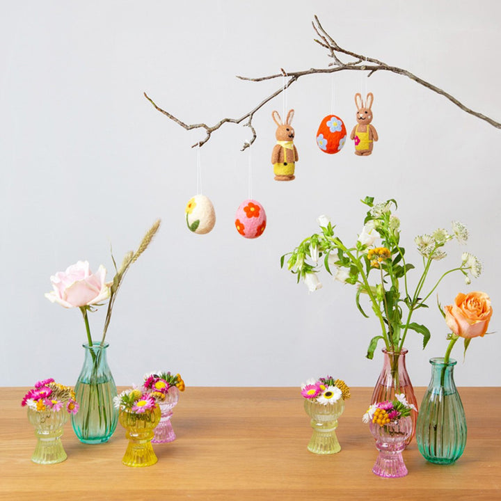 Portavelas pequeño de cristal rosa, decoración primaveral